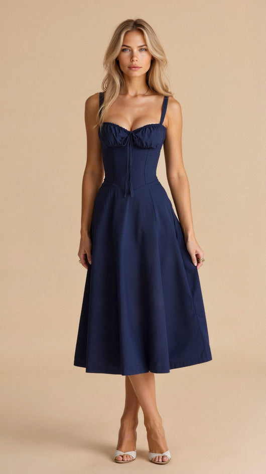Lydia | Damen Korsett-Midikleid mit fließendem Rock