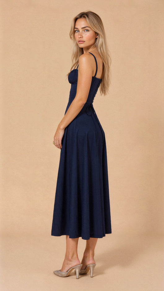 Lydia | Damen Korsett-Midikleid mit fließendem Rock