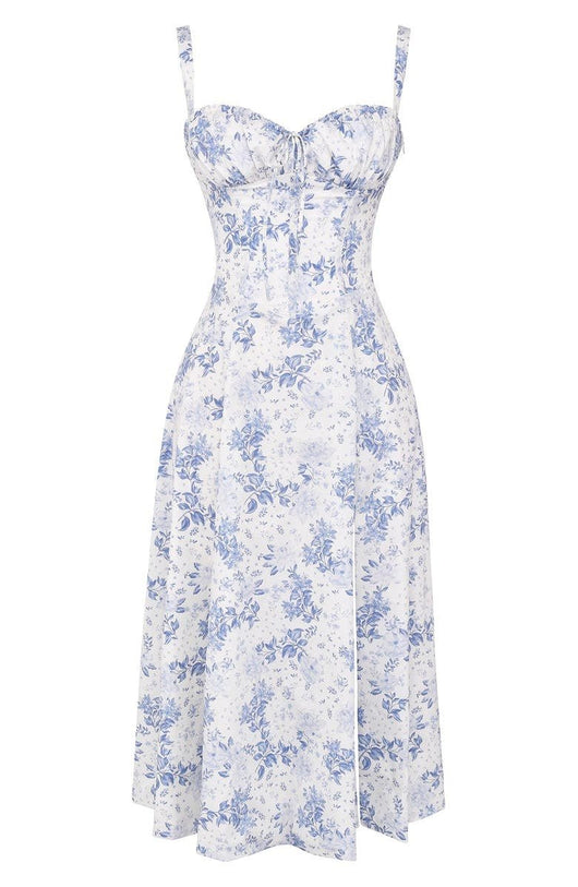 Lydia | Damen Korsett-Midikleid mit fließendem Rock