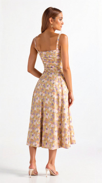 Lydia | Damen Korsett-Midikleid mit fließendem Rock