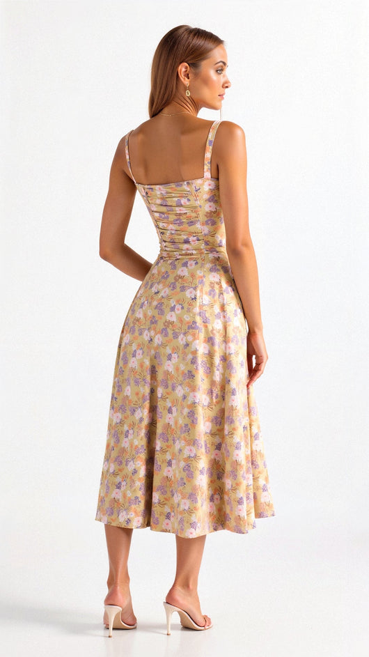 Lydia | Damen Korsett-Midikleid mit fließendem Rock