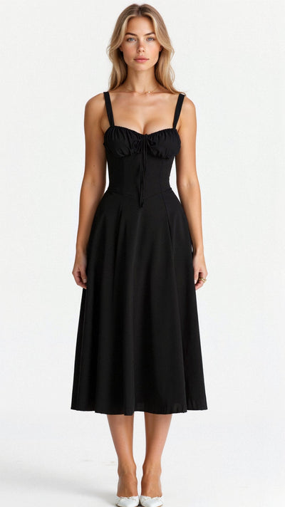 Lydia | Damen Korsett-Midikleid mit fließendem Rock