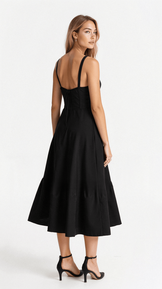 Lydia | Damen Korsett-Midikleid mit fließendem Rock