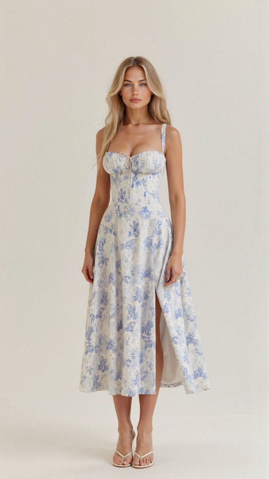 Lydia | Damen Korsett-Midikleid mit fließendem Rock