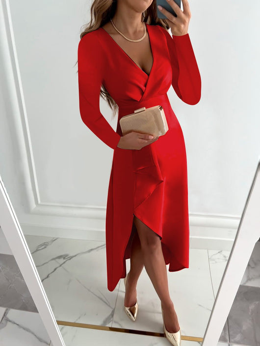 Renate | Damen Midi-Etui-Kleid mit V-Ausschnitt und Schlitz
