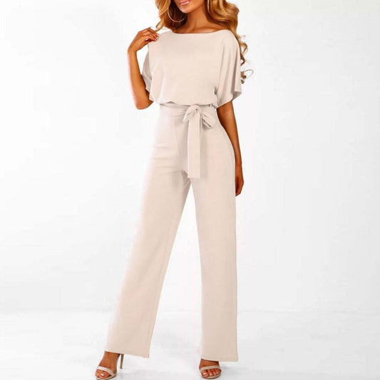 Viola | Damen Lässiger Kurzarm-Jumpsuit mit Gürtel