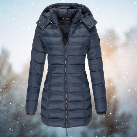 Nicole | Damen Lange Steppjacke mit Kapuze für den Winter
