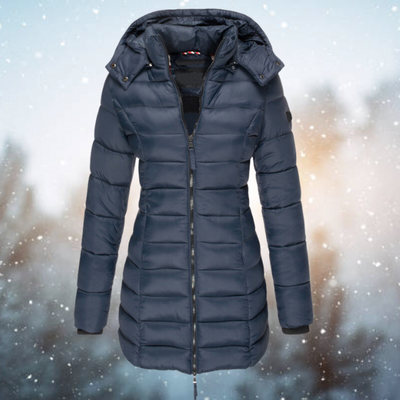 Nicole | Damen Lange Steppjacke mit Kapuze für den Winter