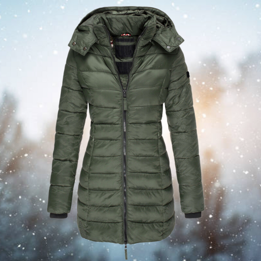 Nicole | Damen Lange Steppjacke mit Kapuze für den Winter