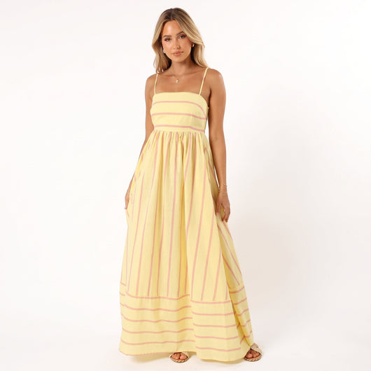 Luisa | Damen Gestreiftes Maxi-Kleid mit Bindenden Spaghettiträgern
