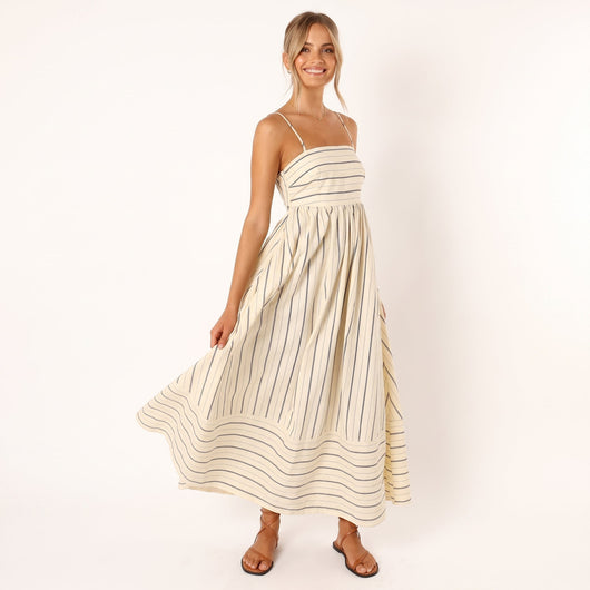 Luisa | Damen Gestreiftes Maxi-Kleid mit Bindenden Spaghettiträgern
