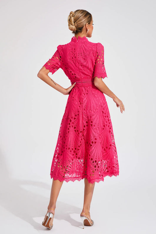 Jasmin | Damen Schickes Spitzen Midi Kleid