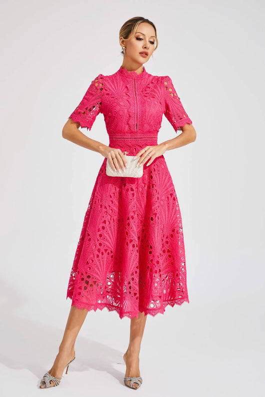 Jasmin | Damen Schickes Spitzen Midi Kleid