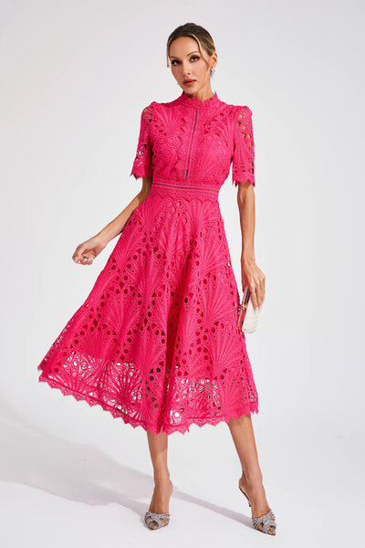 Jasmin | Damen Schickes Spitzen Midi Kleid