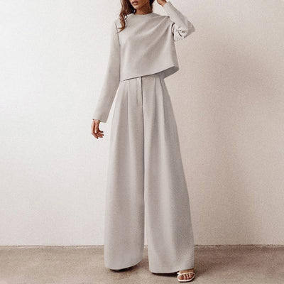 Anja | Damen Hosen-Set mit langärmligem Crop-Top