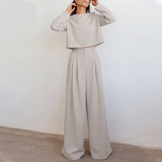 Anja | Damen Hosen-Set mit langärmligem Crop-Top