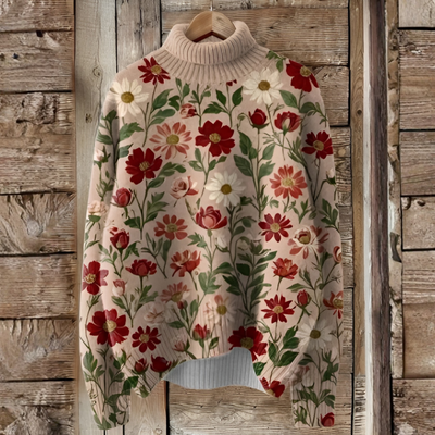 Jacqueline | Damen-Winter-Weihnachtspullover mit Blumenmuster