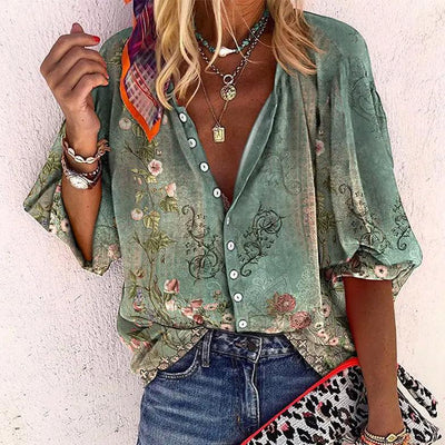 Isla Boho-Print Bluse mit Trompetenärmeln