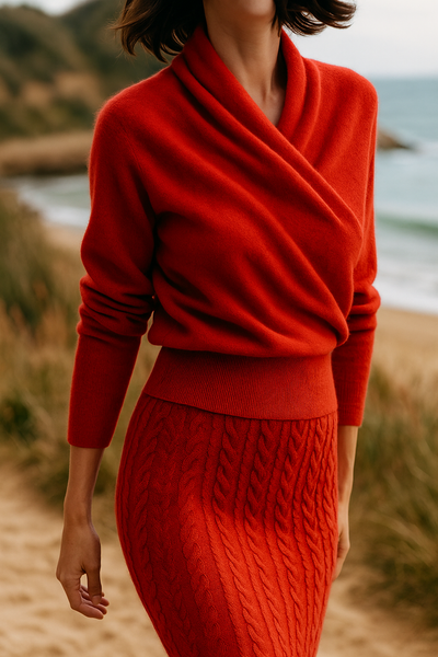 Laura | Damen Eleganter Wickelpullover Mit Überkreuztem Design