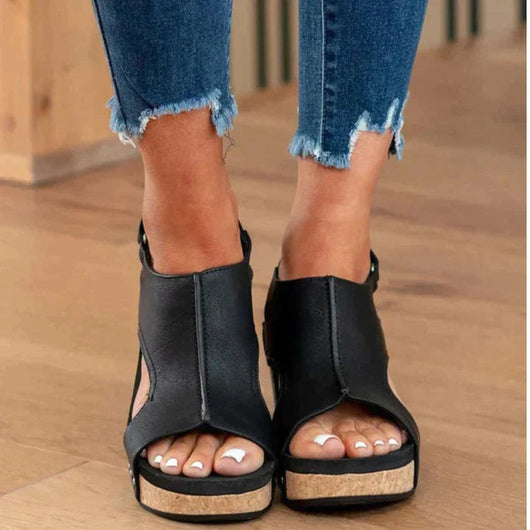 Angela | Damen Keilsandalen zum Hineinschlüpfen mit offenem Zehenbereich
