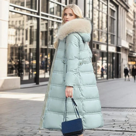 Karin | Damen Schicker Steppmantel mit Gürtel und Kapuze