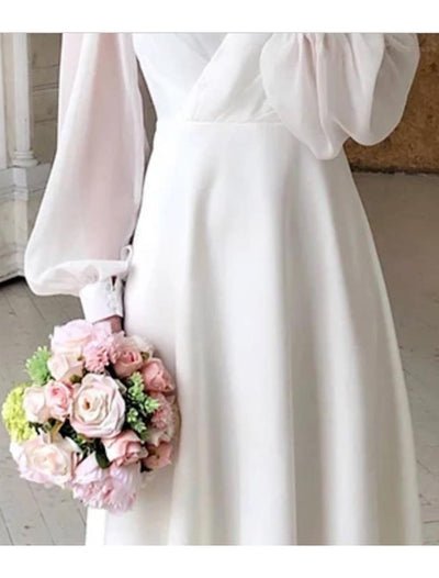 Birgit | Damen Klassisches Langarm Fließendes Brautkleid