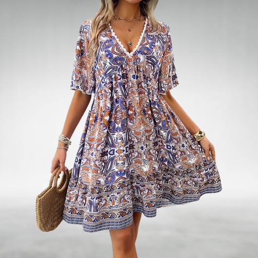 Felicia | Damen Sommer Boho Paisley Mini Kleid