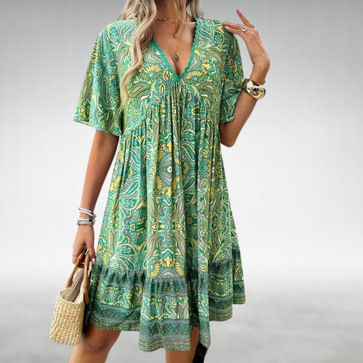Felicia | Damen Sommer Boho Paisley Mini Kleid