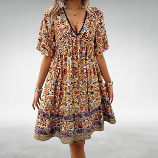 Felicia | Damen Sommer Boho Paisley Mini Kleid