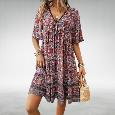 Felicia | Damen Sommer Boho Paisley Mini Kleid