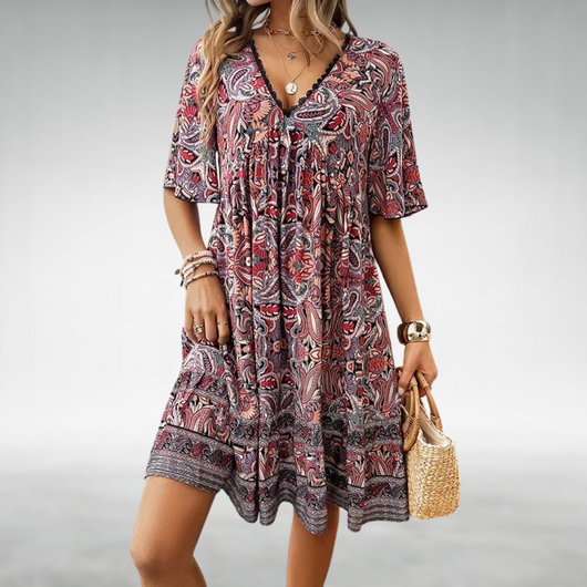 Felicia | Damen Sommer Boho Paisley Mini Kleid