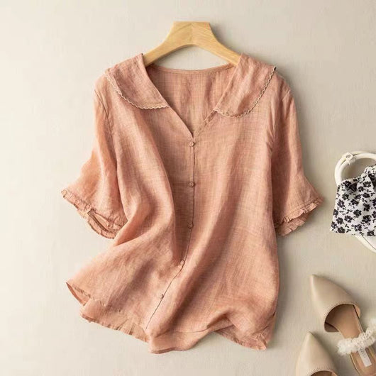 Greta | Damen Kurzarm Knopfleiste Top