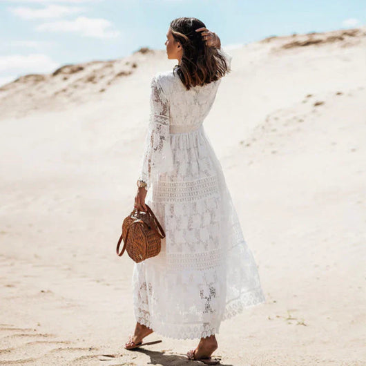 Doris | Damen Boho Langarm Maxikleid