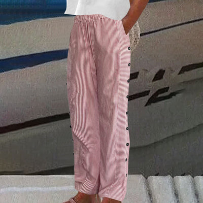Sera Gestreifte Hose mit Knopfdetail