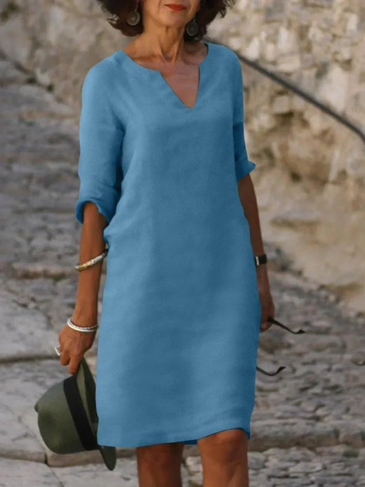 Natalie | Damen Elegantes Midi Kleid Mit Kerbausschnitt