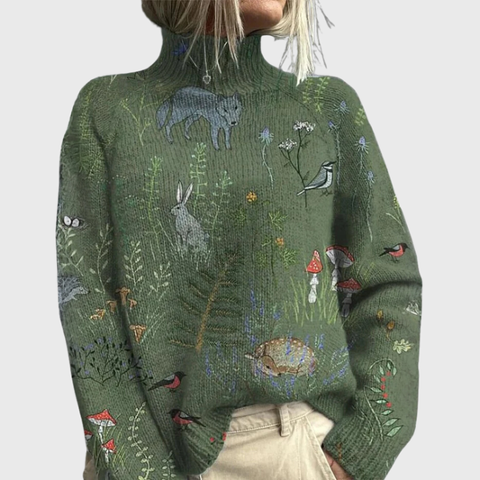 Jacqueline | Damen Pullover Mit Waldprint Und Rollkragen