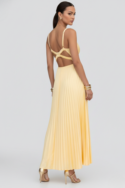 Kerstin | Damen V-Ausschnitt Maxikleid mit plissiertem Rock