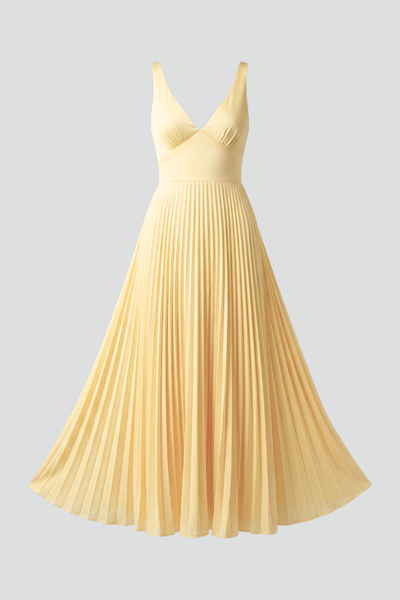 Kerstin | Damen V-Ausschnitt Maxikleid mit plissiertem Rock