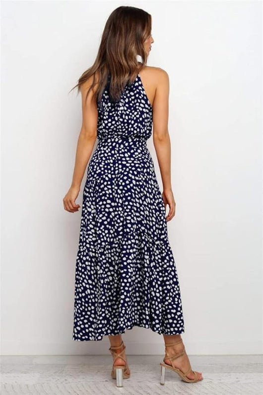 Karin | Damen Maxikleid mit Druckmuster, Neckholder und Taillenschleife