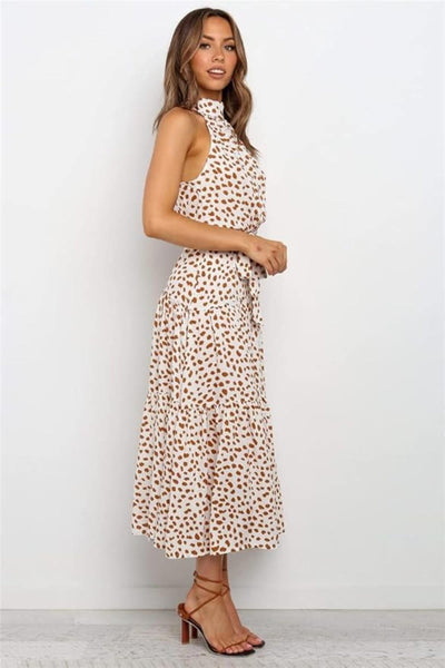 Karin | Damen Maxikleid mit Druckmuster, Neckholder und Taillenschleife