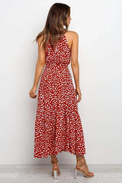 Karin | Damen Maxikleid mit Druckmuster, Neckholder und Taillenschleife