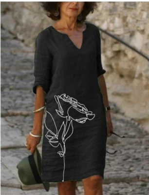 Anja | Damen Langarm Abstraktes Muster Shift Kleid