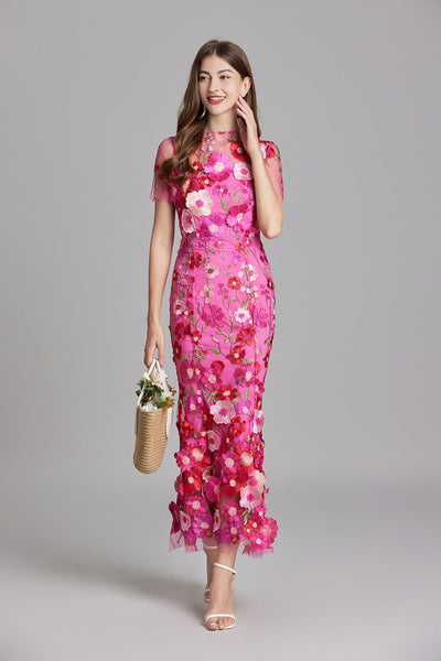 Verena | Damen Transparentes Maxikleid mit Blumenstickerei