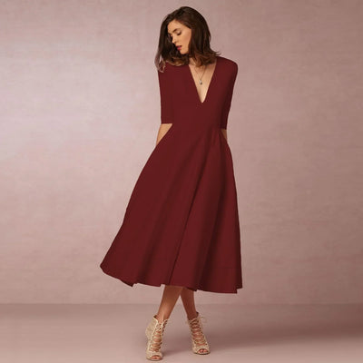 Bettina | Damen Elegantes Fließendes Midi Kleid