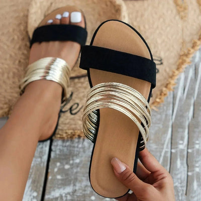 Jasmin | Damen Slip On Flache Sandalen Mit Doppelriemen