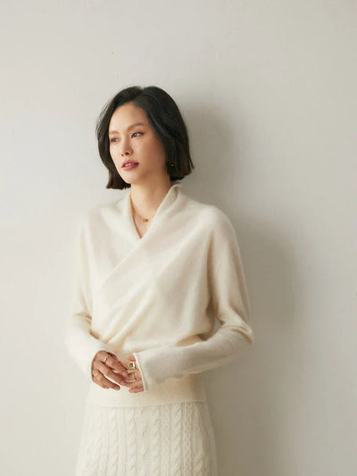 Laura | Damen Eleganter Wickelpullover Mit Überkreuztem Design