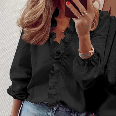 Katharina | Damen Elegante Wickelbluse Mit Rüschenbesatz