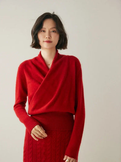 Laura | Damen Eleganter Wickelpullover Mit Überkreuztem Design