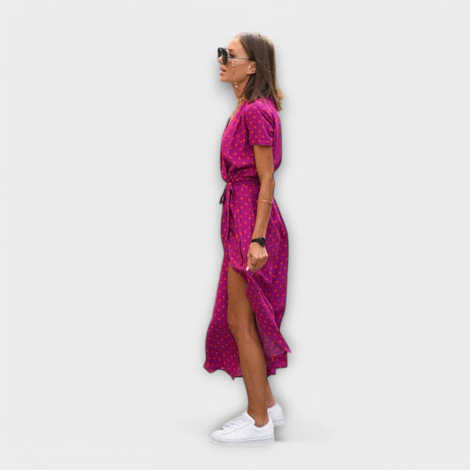 Renate | Damen Lässiges Langkleid mit V-Ausschnitt und Gürtel