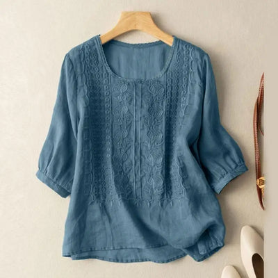 Jessica | Damen Bestickte Bluse Mit Rundhalsausschnitt